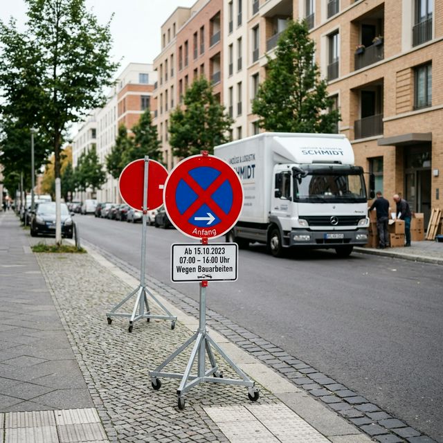 Temporäre Halteverbotszone mit Verkehrszeichen auf einer Straße
